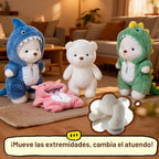 Animal de Peluche Oso Teddy, Juguetes de Peluche Oso Teddy con Capucha Removible Patas Movibles, 13'' Suave Lindo Apoyo Emocional Peluches Rellenos con Ropa de Dinosaurio Regalos para Niñas Niños