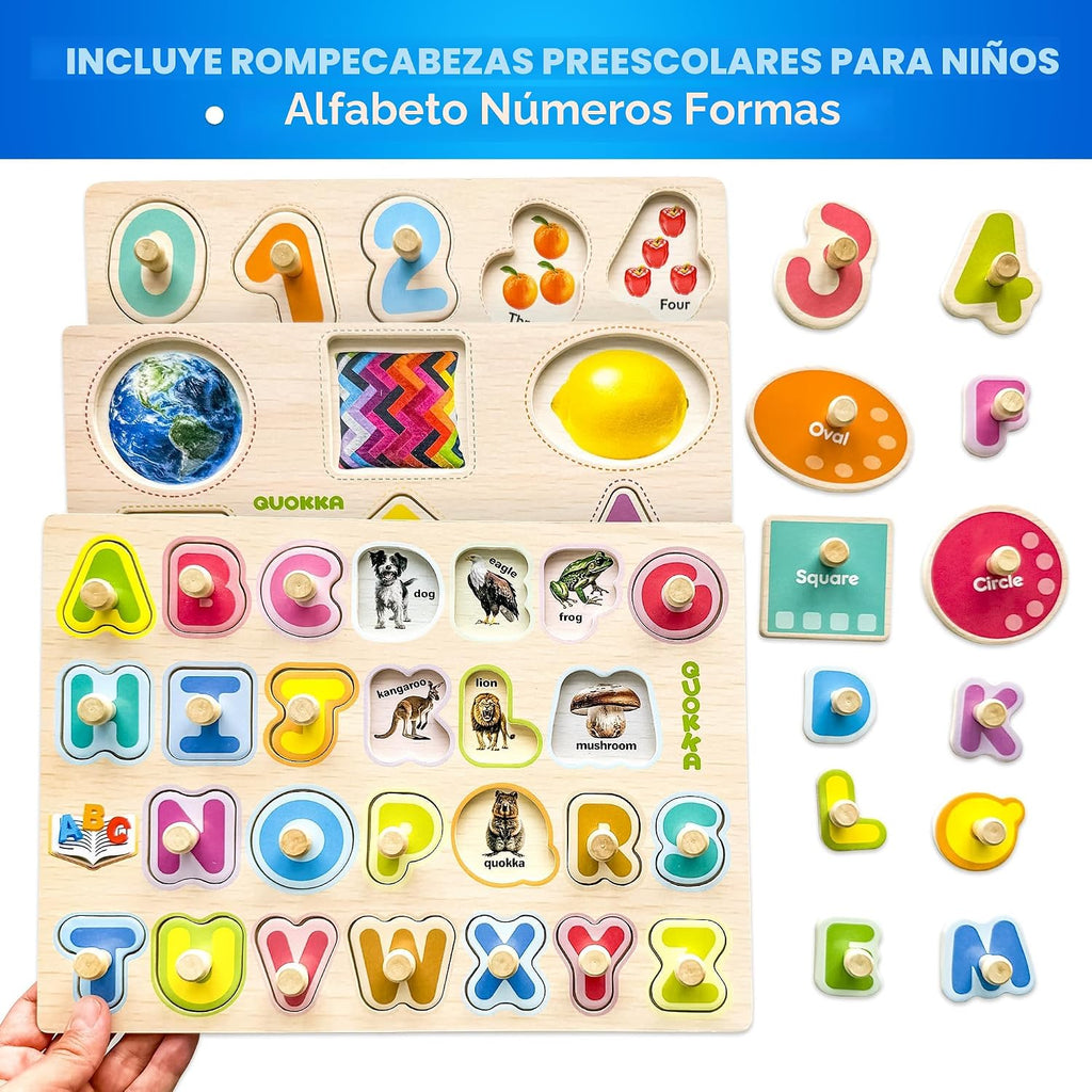 8 rompecabezas de madera para niños pequeños de 1-3 años - rompecabezas Montessori para edades 2-4 en un estante