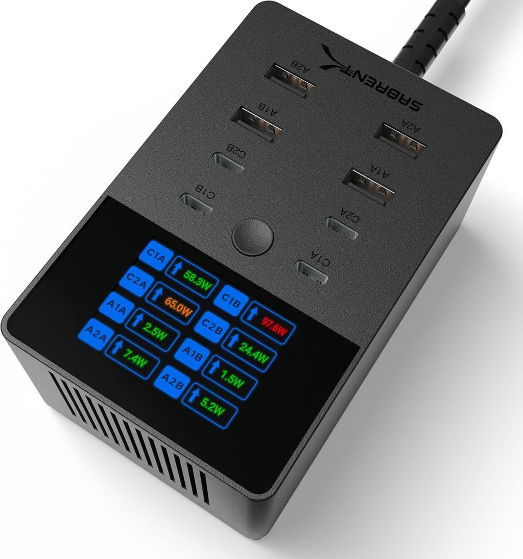 SABRENT Estación de carga VOLTIK, 252 W, 8 puertos USB C y USB A, pantalla