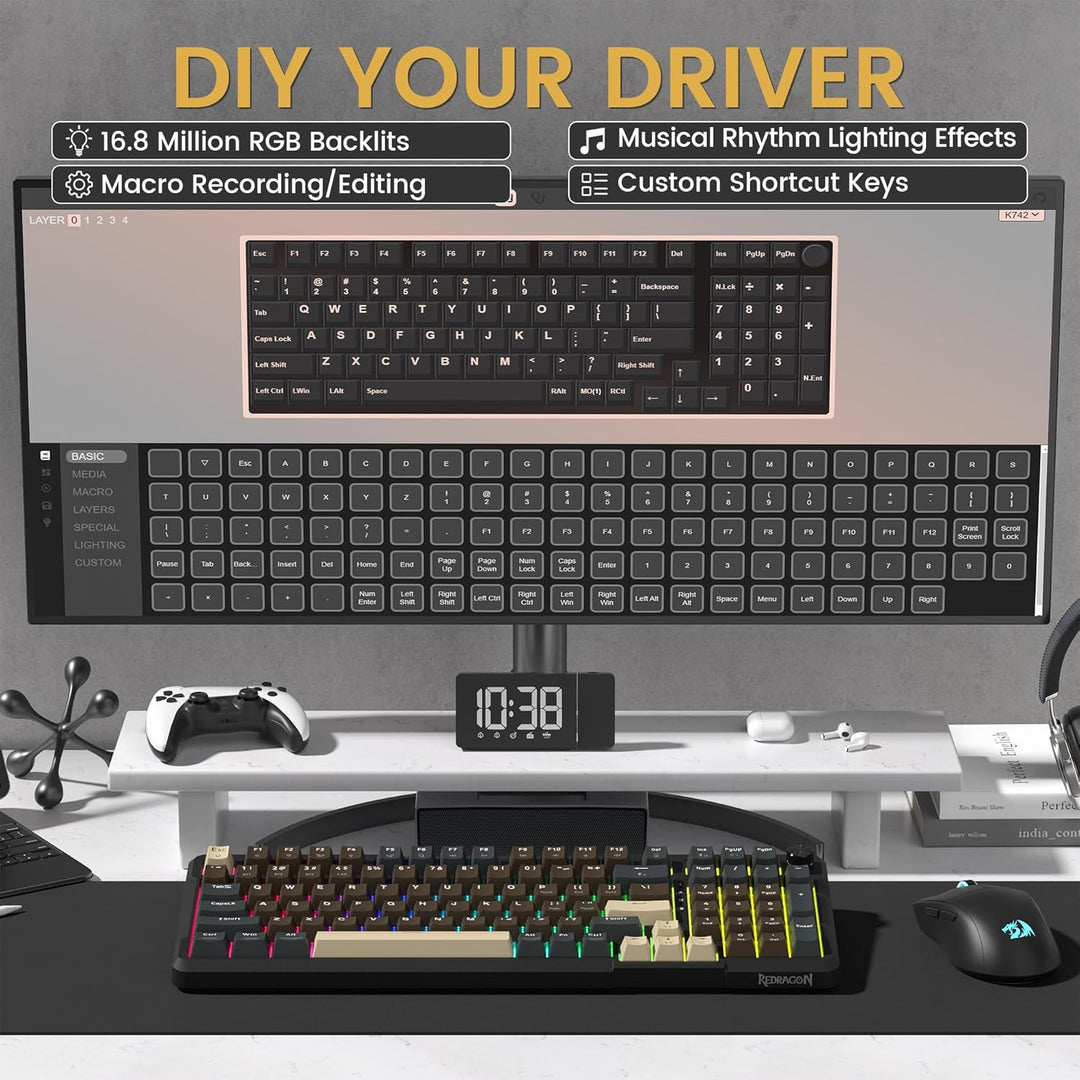Redragon K742 Teclado mecánico inalámbrico para juegos con perilla,...