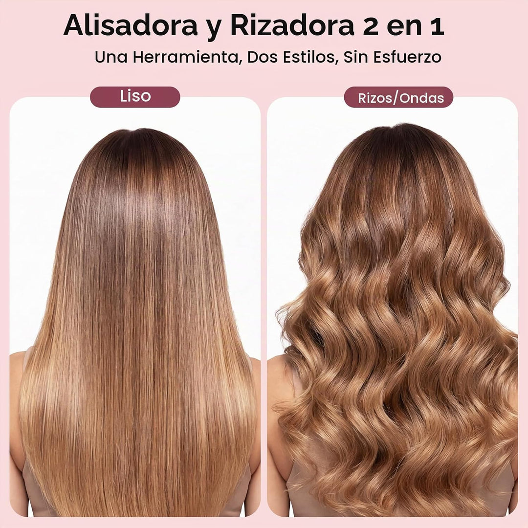 Plancha de pelo y rizador 2 en 1 de 1 pulgada, plancha plana de cer...