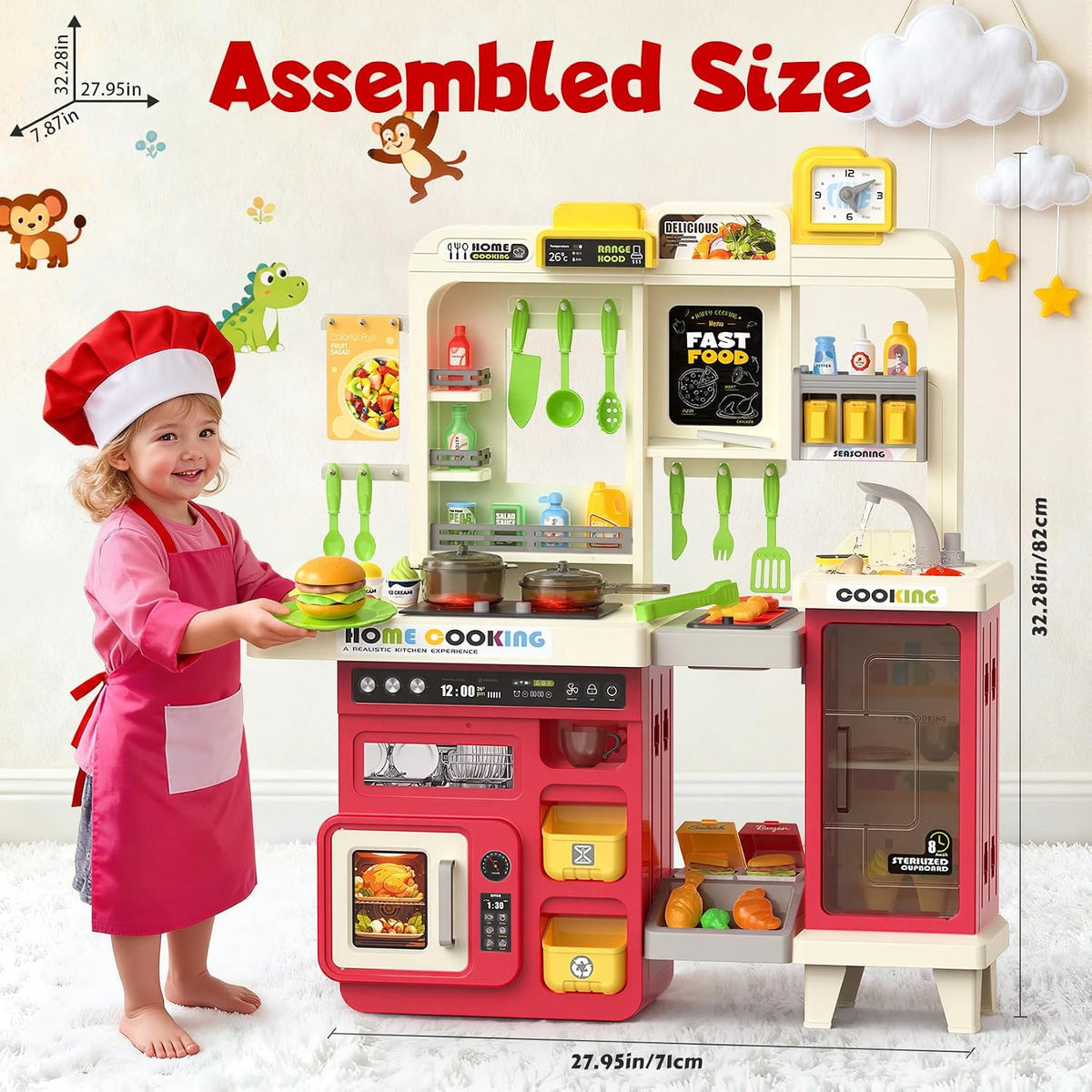 Juego de cocina para niños con luces, sonidos y vapor, juego de cocina grande para niños pequeños con fregadero, parrilla, juegos de comida para niños, accesorios de cocina de juguete, juego de cocina con bolsa de almacenamiento