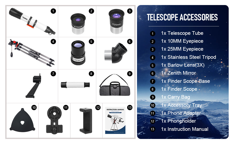 Dianfan Telescopio apertura de 90 mm y longitud focal de