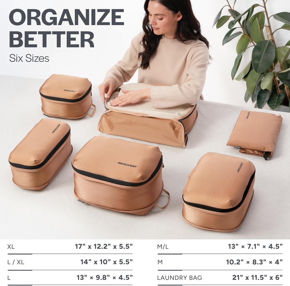 Cubos de compresión ultraligeros para embalaje - Organizadores de viaje ligeros para maletas y equipaje (paquete de 6, marrón café)