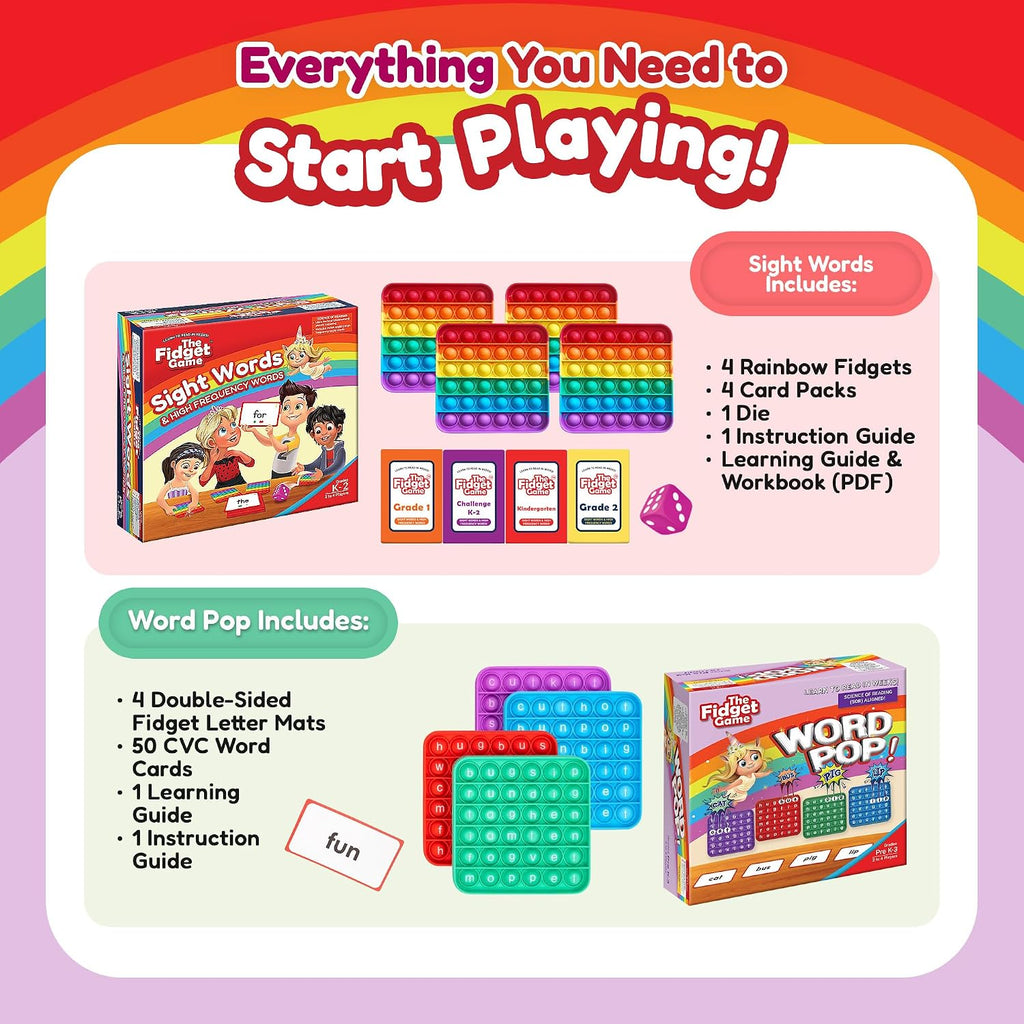Fidget Game Ultimate Reading Bundle - Flashcards y Pop Fidget Toys