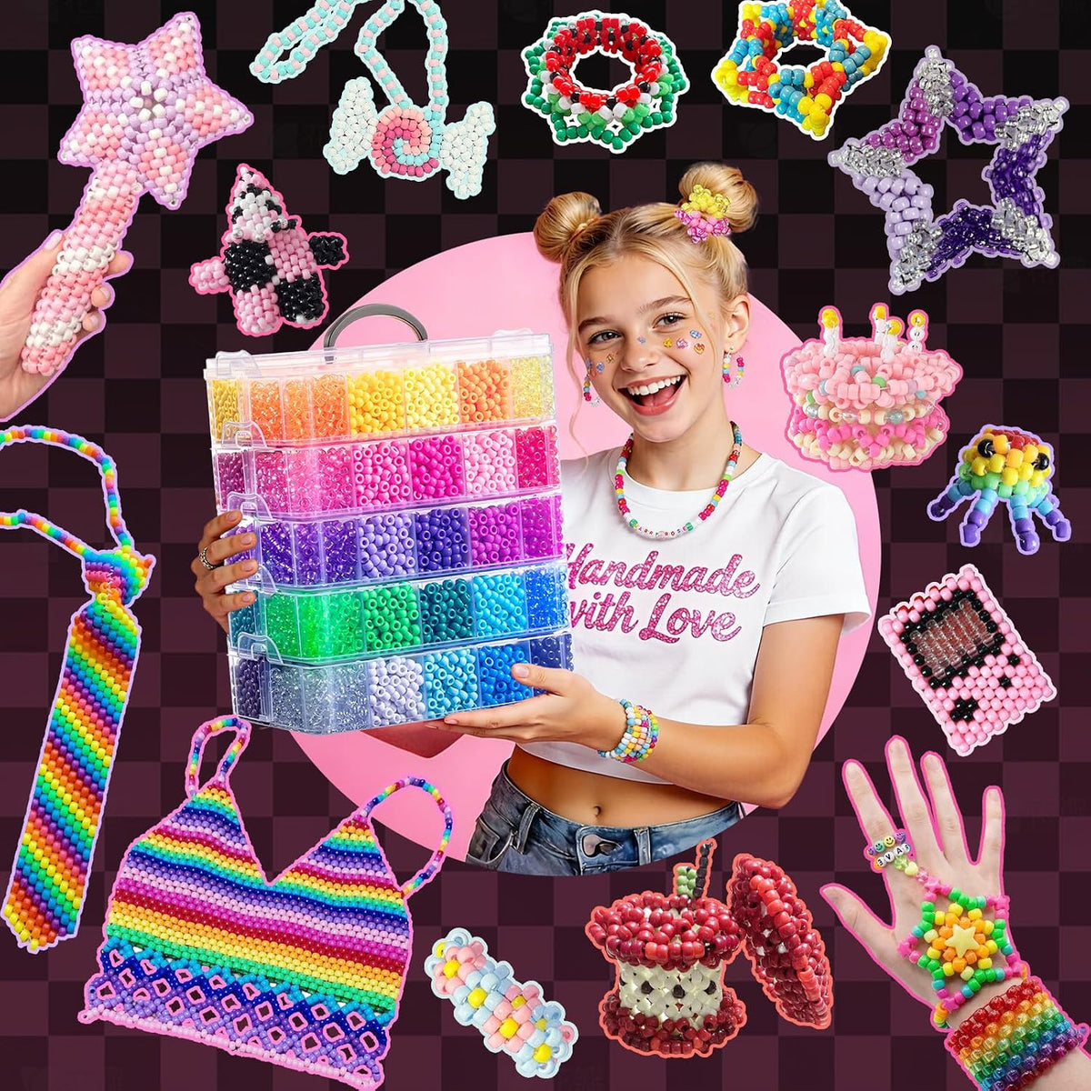 14000 cuentas de poni a granel, 50 colores para hacer pulseras