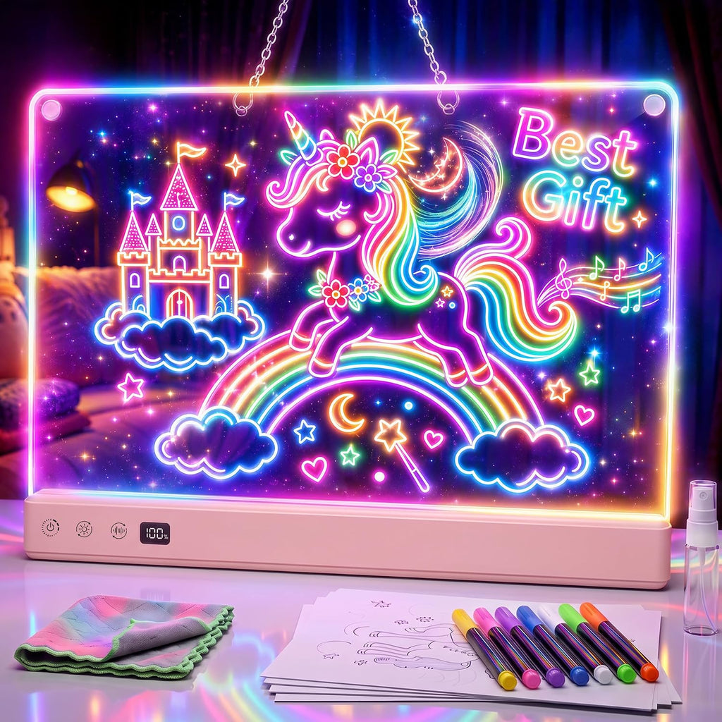 Tablero de dibujo LED recargable de 16" para niños con efectos de luz de 16