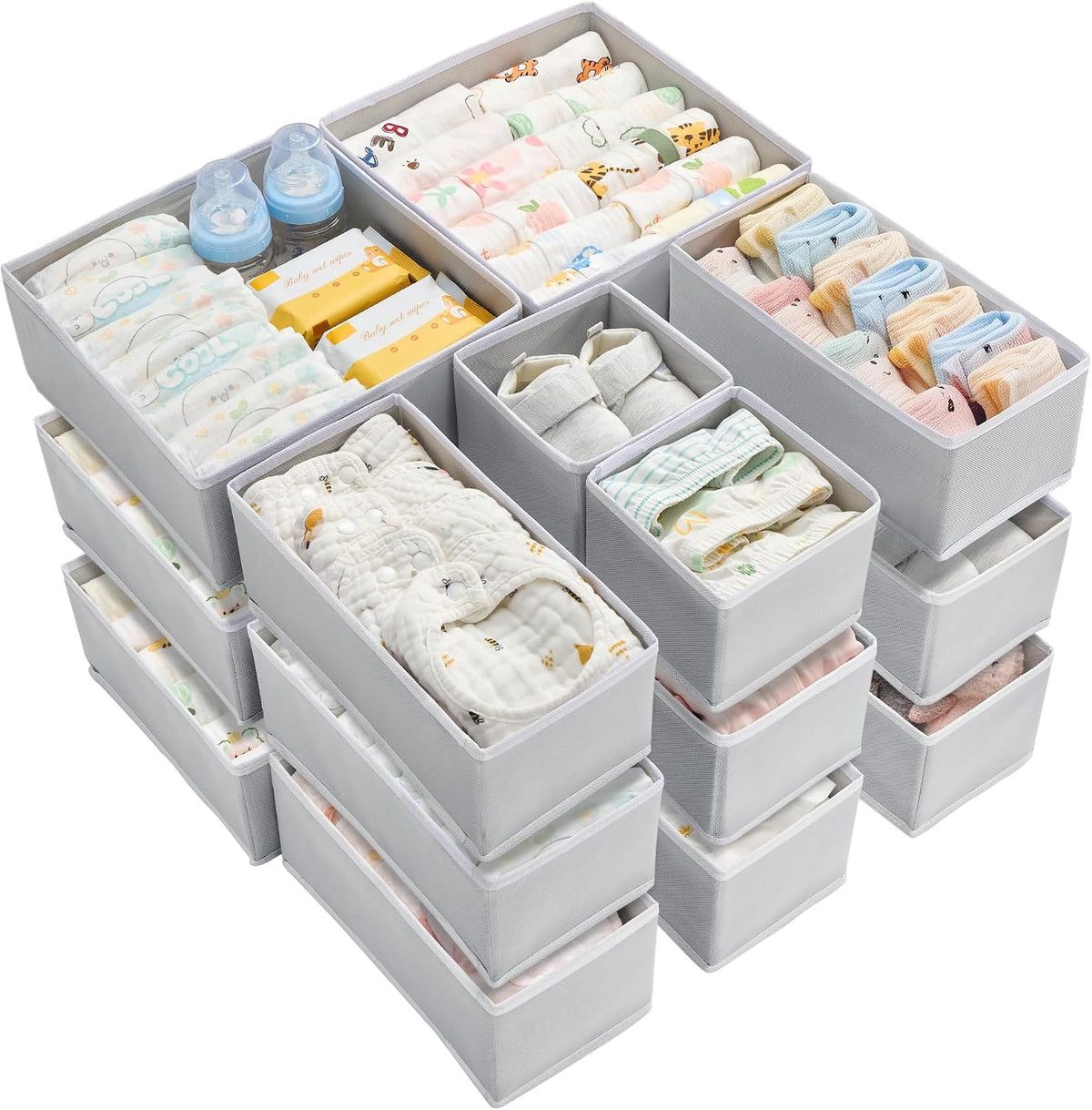 Vtopmart Paquete de 18 Organizadores de Ropa para Bebé, Cajas de Tela Plegables para Cajones