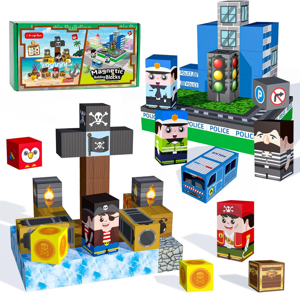 IMAGIC TOWN Bloques de construcción magnéticos para niños