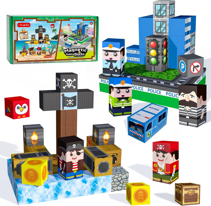 IMAGIC TOWN Bloques de construcción magnéticos para niños, 100 unid...