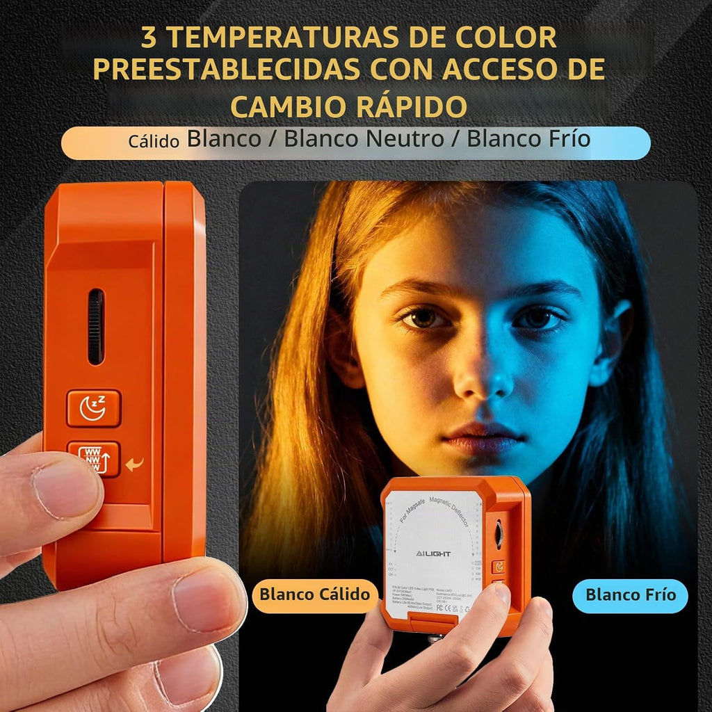 Ailight Luz de vídeo LED magnética, CRI 98+ 2500-9000K - Naranja