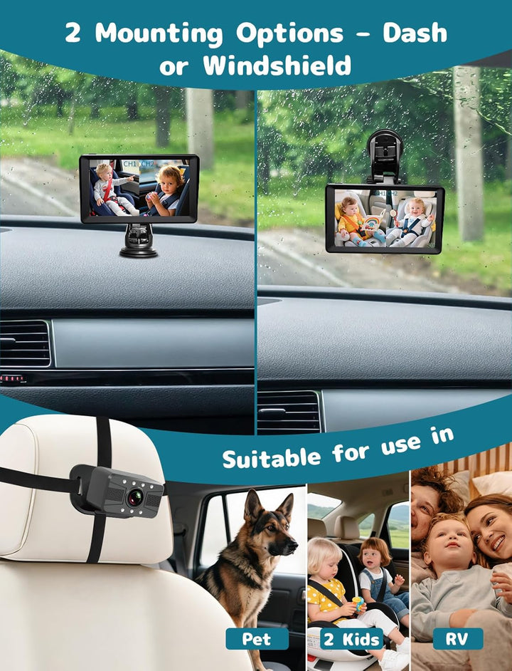 Cámara de coche para bebé pantalla dividida de 7 pulgadas