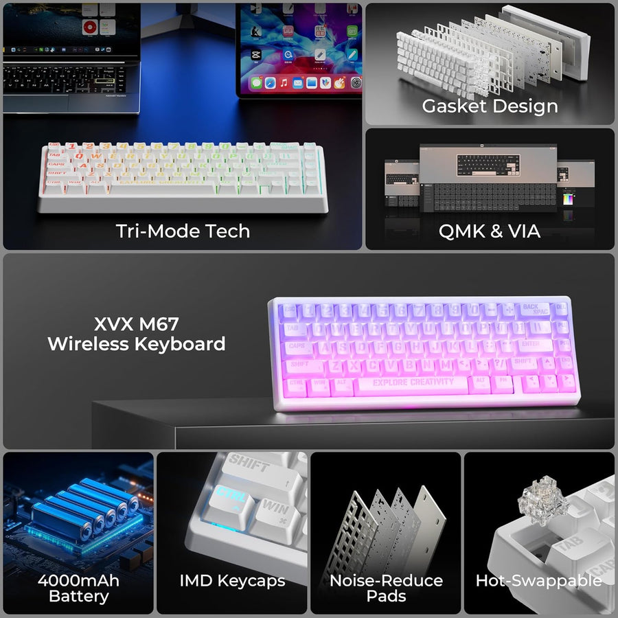 HITIME XVX M67 Teclado inalámbrico 60% por ciento, teclado topográf...