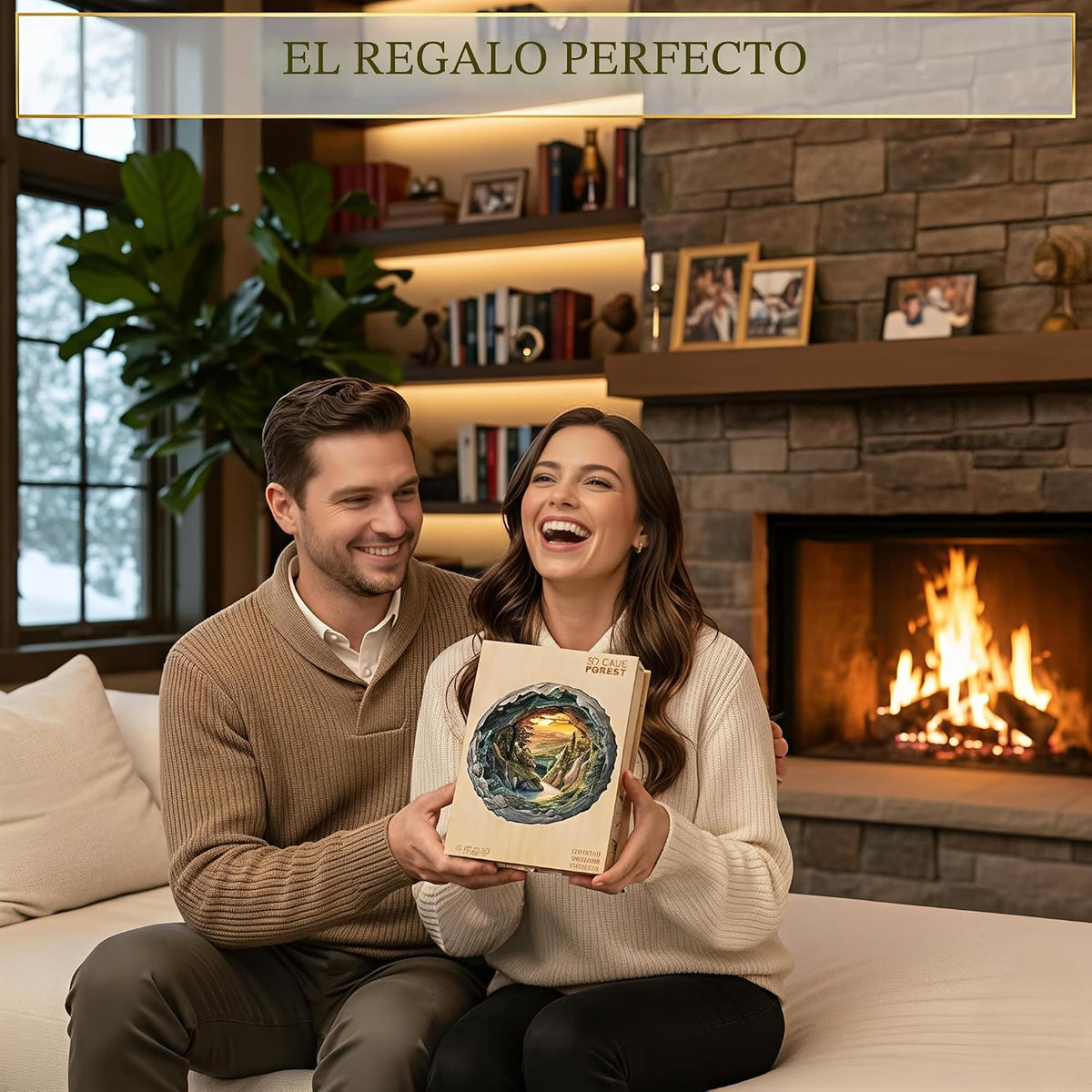 Rompecabezas de madera de 300 piezas, rompecabezas de bosque de cuevas en 3D, rompecabezas desafiantes de madera con forma de animal único ideal para adultos, caja de regalo de madera premium de 13.4 x 13.3 pulgadas