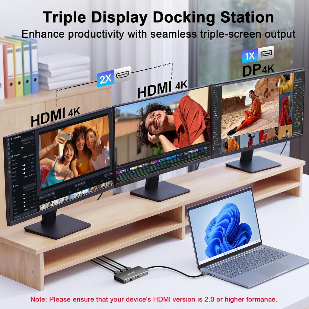 Estación de acoplamiento para portátil 3 monitores, USB C Dock 4K@60Hz con