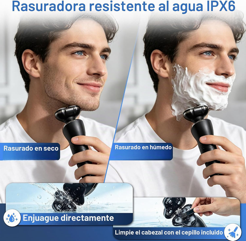 Maquinilla de afeitar eléctrica 4 en 1 para hombres, afeitadora eléctrica de cabeza flotante 6D con alta velocidad de 9,999 RPM, larga duración de 90 minutos, afeitadora eléctrica con pantalla LED