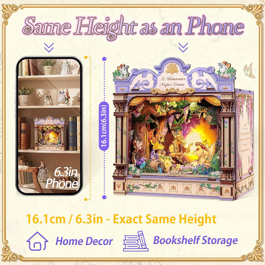 CUTEBEE Kit de casa en miniatura, rompecabezas de madera 3D para adultos, estante de rincón de libro, regalo literario de Shakespeare, bosque encantado decoración de escritorio en miniatura para