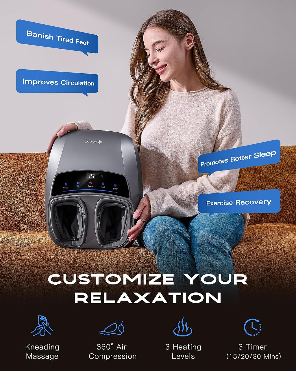 Masajeador de pies con calor para neuropatía, [2026 actualizado], masajeador de pies shiatsu de amasamiento profundo para fascitis plantar, se adapta a hombres talla 14