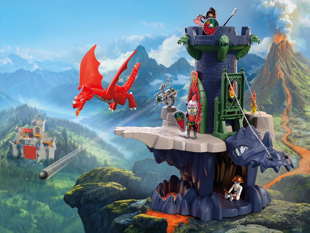 Playmobil | Caballeros | Torre de los Caballeros Dragón | Torre con Cueva de Dragón, Puente levadizo y Cabeza de Dragón | Juguete de castillo de caballeros para niños mayores de 4 años | 72113