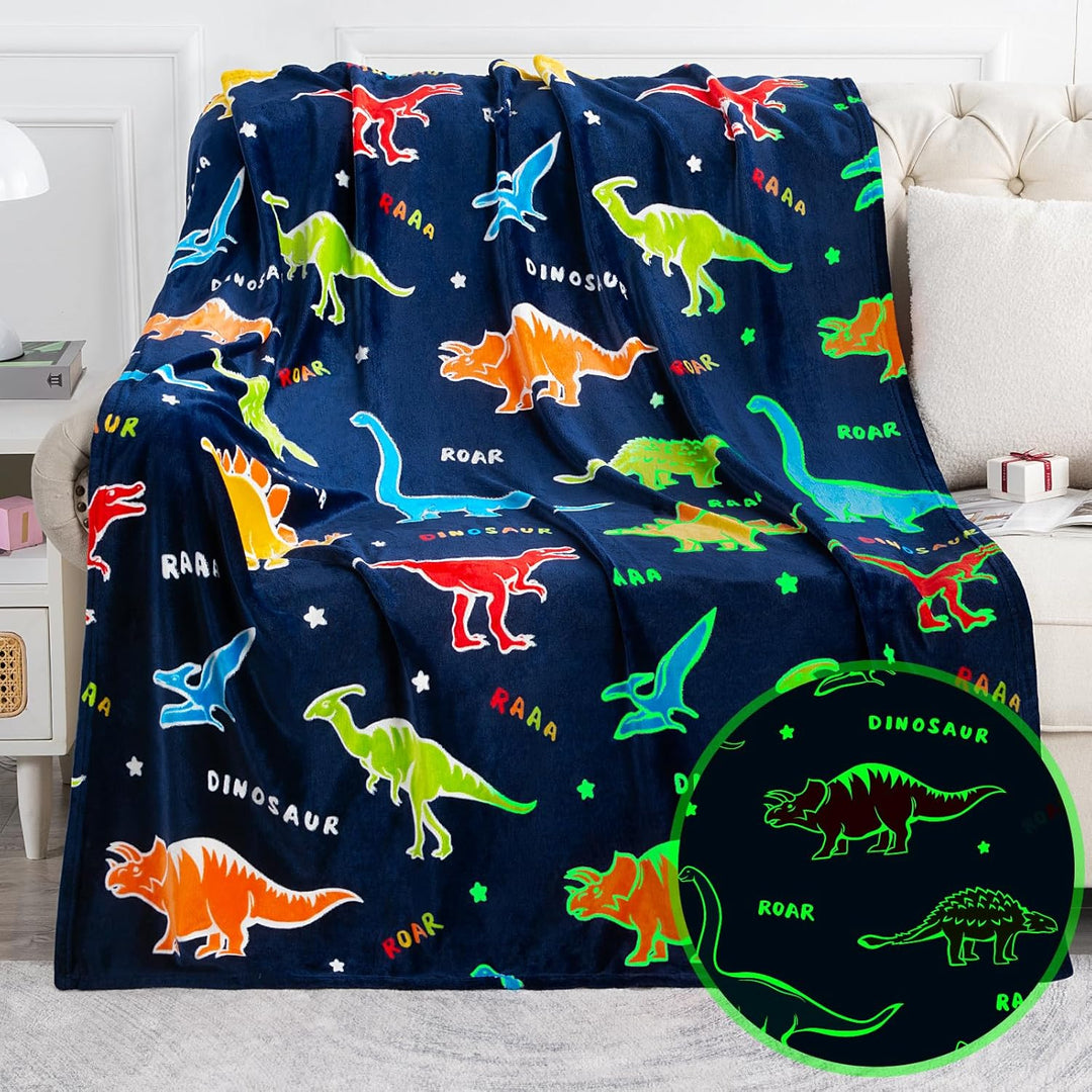 Jekeno Manta de dinosaurio que brilla en la oscuridad para niños, m...
