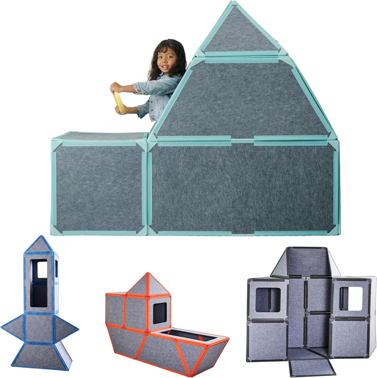 Superspace Paneles de construcción de fuertes magnéticos gigantes, juego grande, turquesa, 24 paneles, azulejos magnéticos de tamaño real para niños, construye fuertes castillos, cohetes, juguete STEM