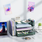 Lámpara gianotter Organizador de escritorio de 4 niveles con cajones, soportes para archivos, bandejas para cartas y soportes para bolígrafos, accesorios de espacio de trabajo para suministros de oficina