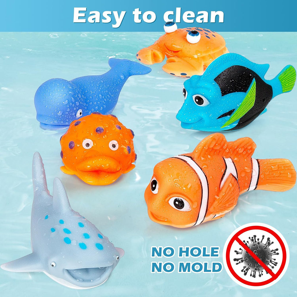 Juguetes de baño sin moho sin agujeros para niños de 1 a 3 años, juguetes de agua para bebés de 6 a 12 meses con bolsa de almacenamiento, juguetes de tiburón bebé para piscina, bañera, playa, ducha, bañera, regalo ideal para niños y niñas