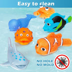 Juguetes de baño sin moho sin agujeros para niños de 1 a 3 años, juguetes de agua para bebés de 6 a 12 meses con bolsa de almacenamiento, juguetes de tiburón bebé para piscina, bañera, playa, ducha, bañera, regalo ideal para niños y niñas