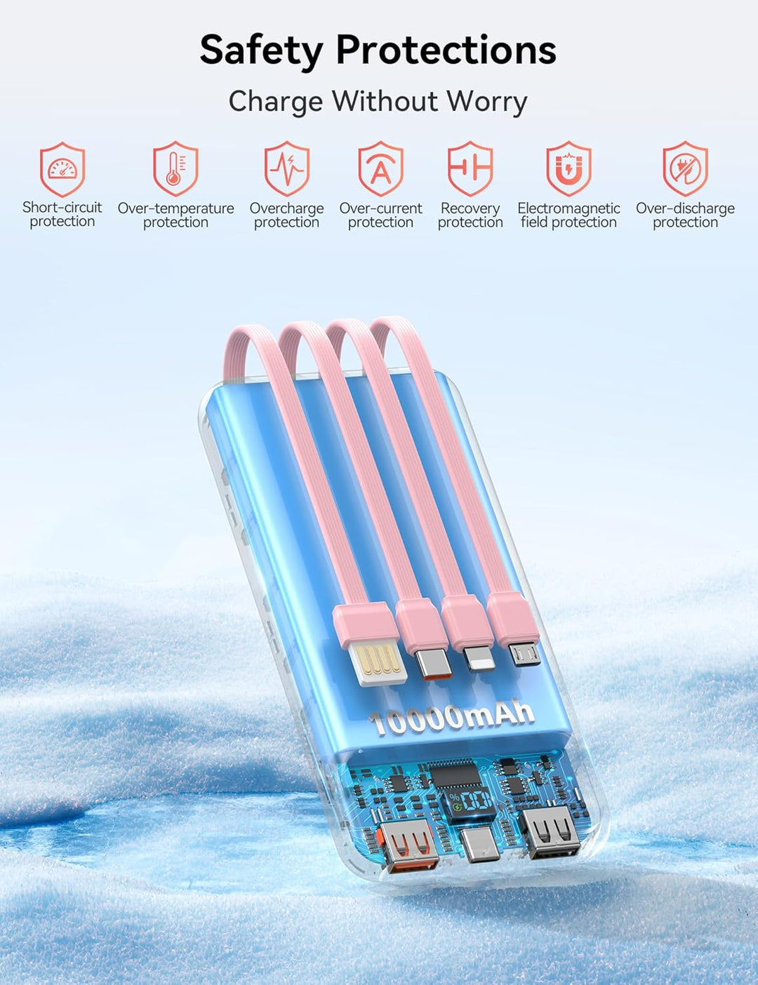 Cargador portátil de 10000 mAh integrado con 4 cables, cargador de...