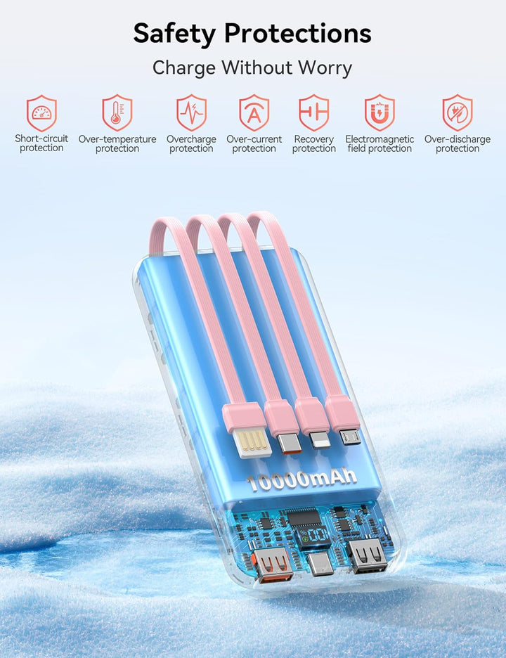 Cargador portátil de 10000 mAh integrado con 4 cables, cargador de...