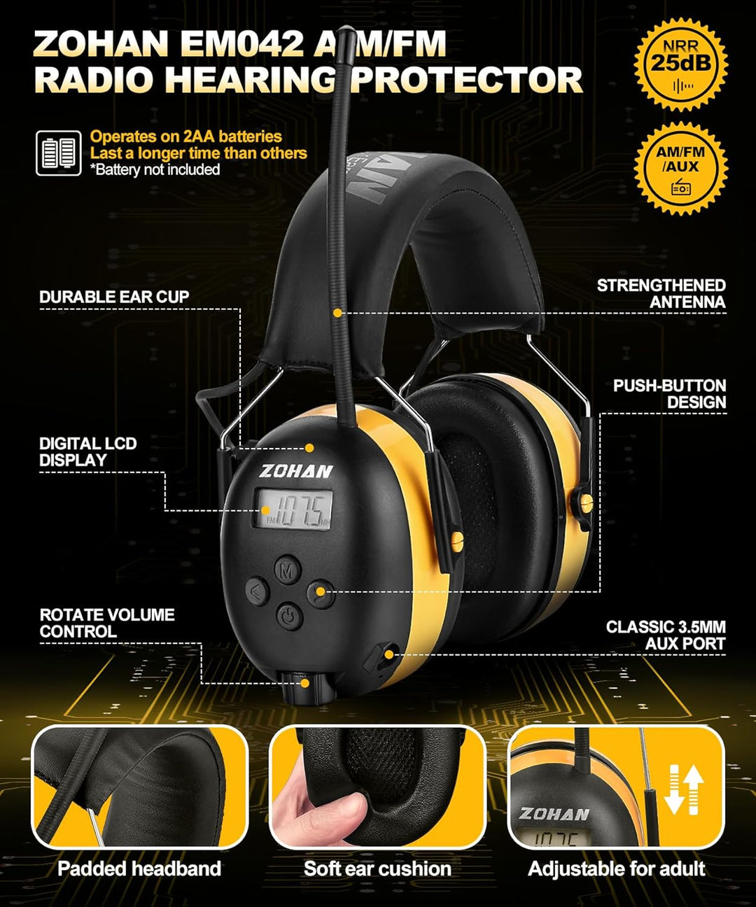 ZOHAN AM\/FM Radio Headphone with Digital Display,Ear Protection No...