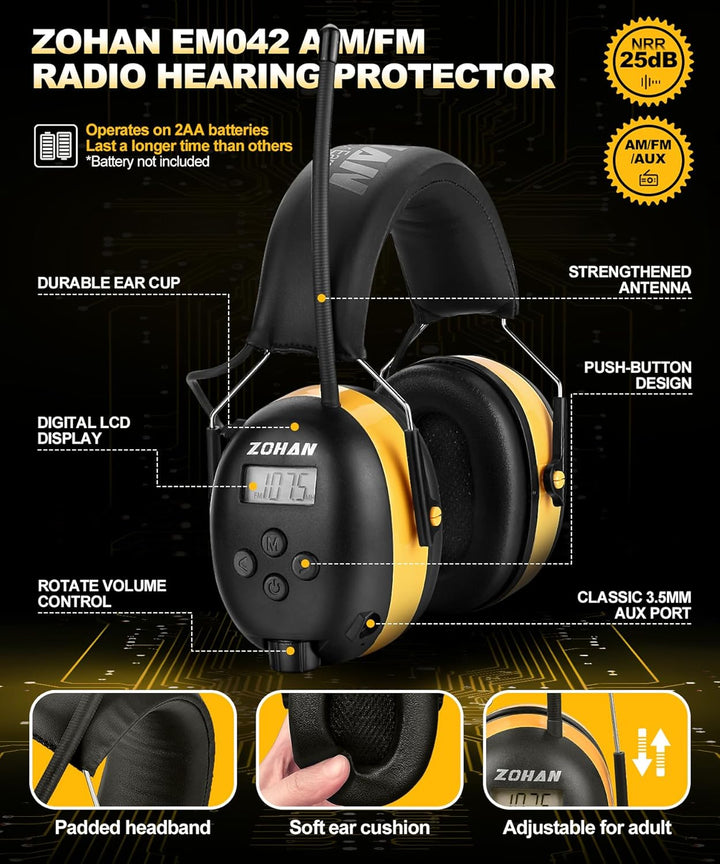 ZOHAN AM\/FM Radio Headphone with Digital Display,Ear Protection No...