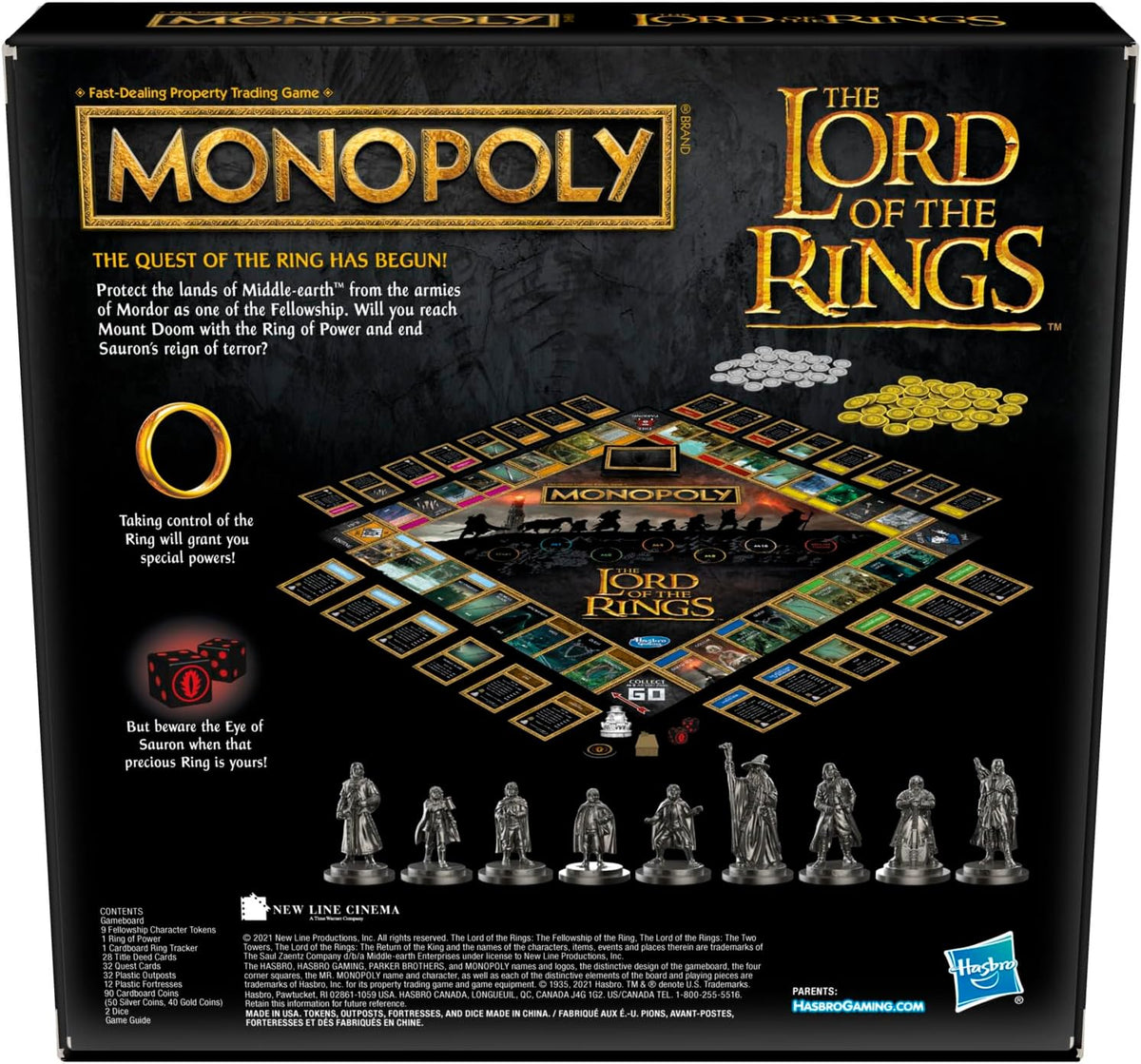 Juego de mesa Hasbro Gaming Monopoly: The Lord of The Rings Edition inspirado en la trilogía de la película, juega como miembro de The Fellowship, a partir de 8 años (exclusivo de Amazon)