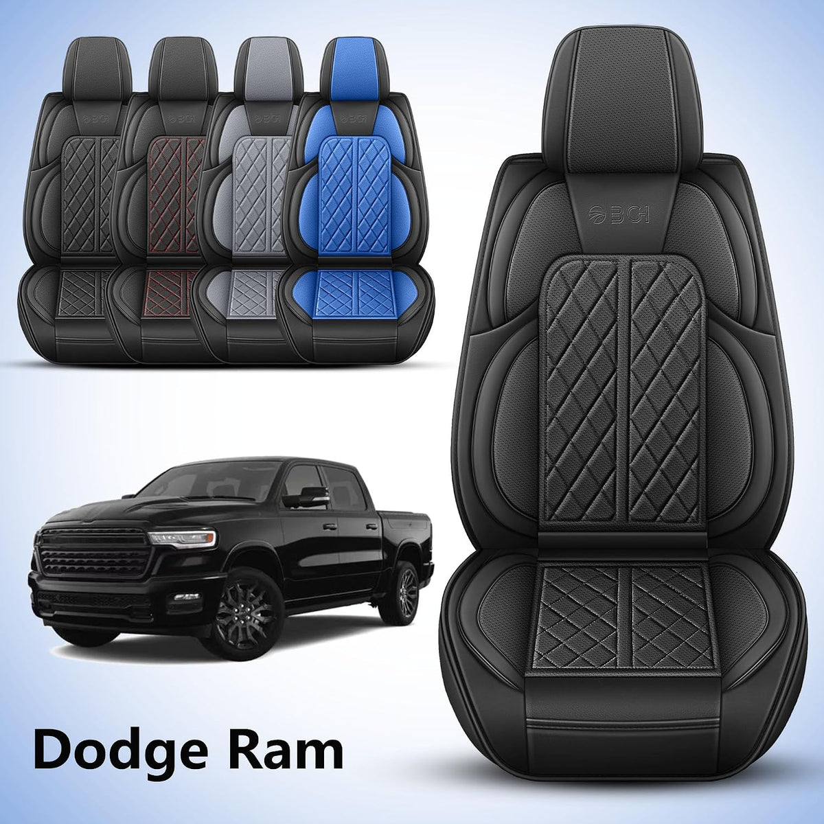 Funda de asiento de automóvil ajuste personalizado para Dodge Ram 1500 2500 3500 2002-2026 juego de fundas de asiento de piel sintética compatible con cojines de cabina regular Crew Quad para