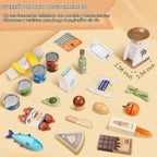Juego de comida de madera para niños pequeños, tienda de comestibles, comida de juego de simulación, compras y juegos, accesorios de cocina para niños y niñas