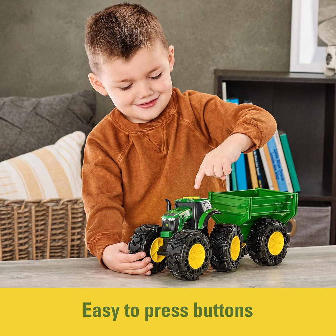 TOMY Monster Treads - John Deere Tractor Toy and Wagon -
