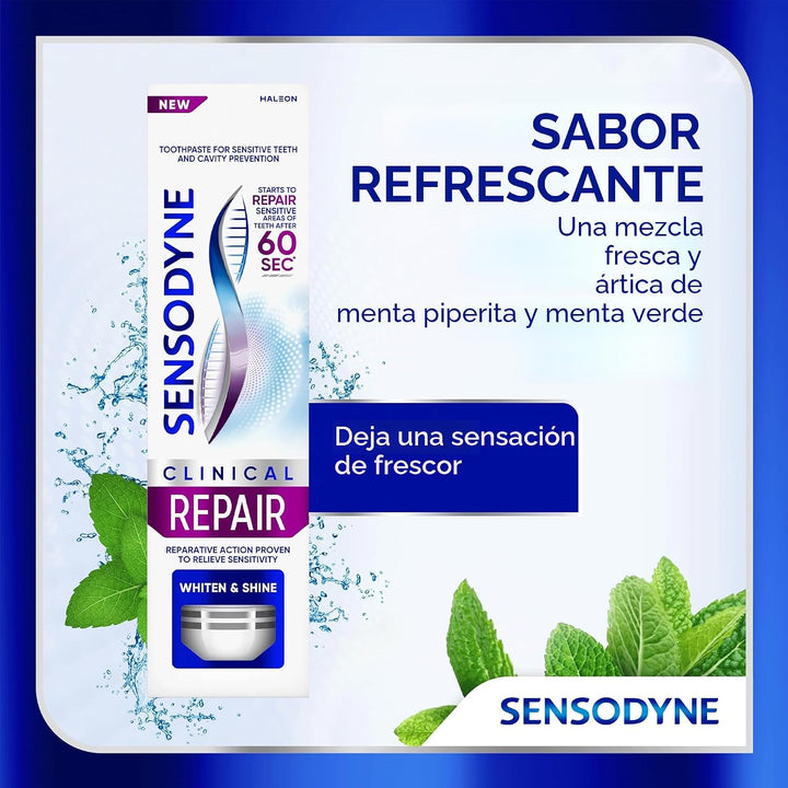 Pasta dental Sensodyne Clinical Repair Whiten &amp; Shine para aliv...