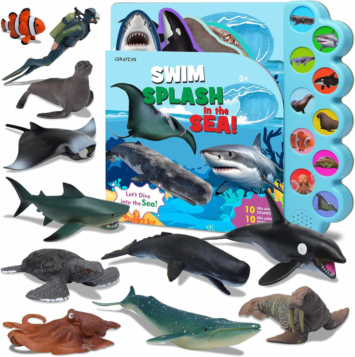 iGRATENS Figuras de Juguetes de Animales de Safari con Libros de Sonido, Animales Safari