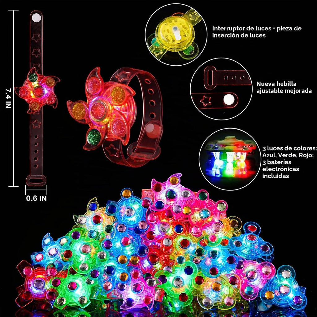 SCIONE Paquete de 24 pulseras giratorias con luz LED, recuerdos de fiesta