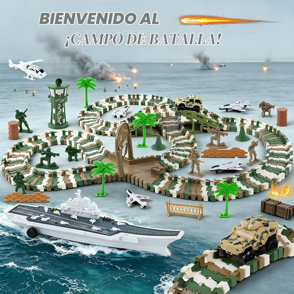 Juego de pistas de carreras militares, 242 piezas de juguete flexible