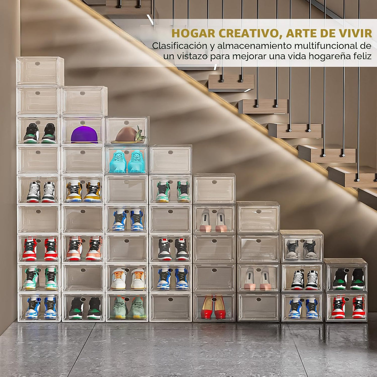 Paquete de 12 organizadores de zapatos, cajas de almacenamiento apilables