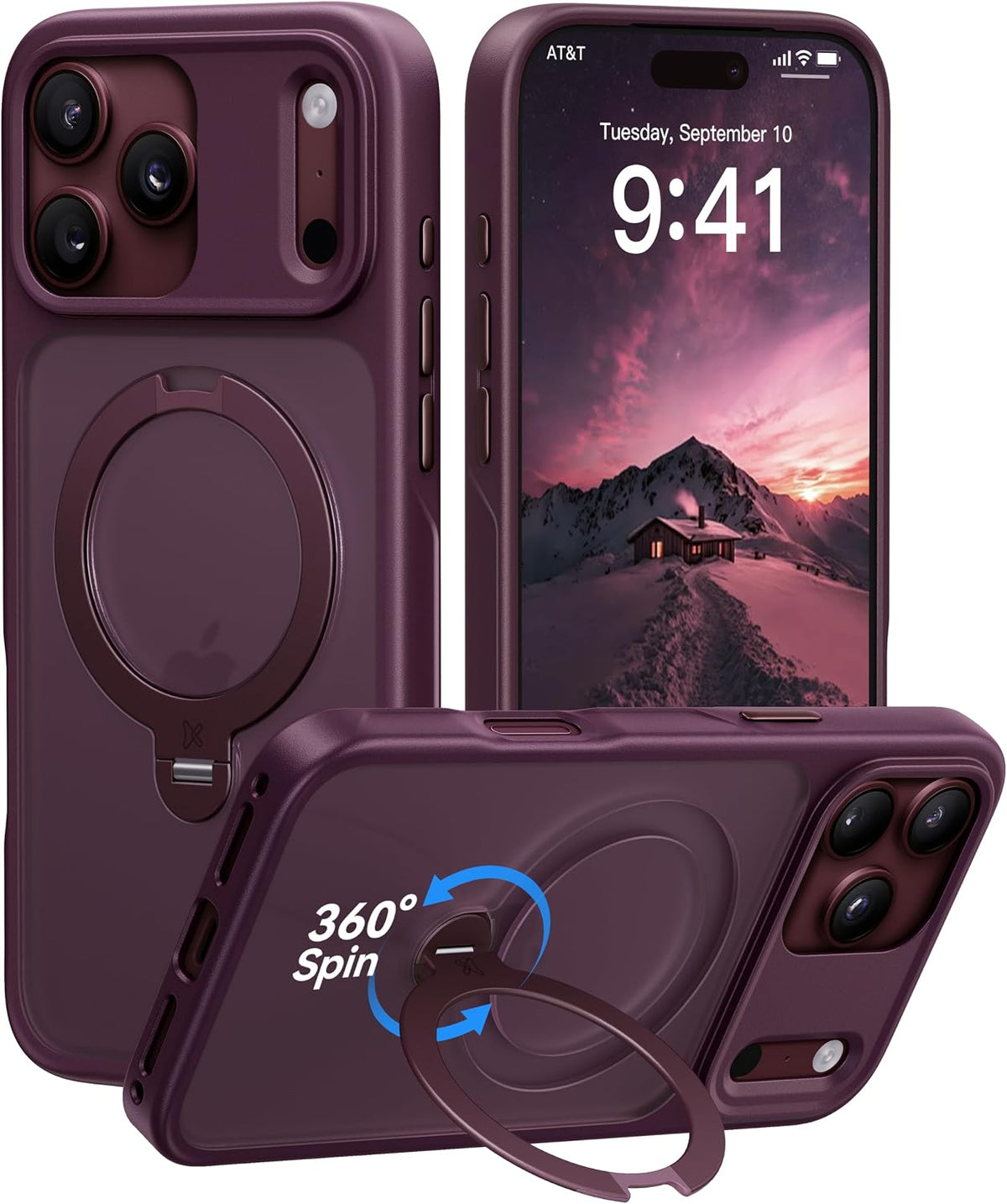 CASEKOO Burgundy para iPhone 18 Pro Max Case con 360 Spin Magnetic Stand