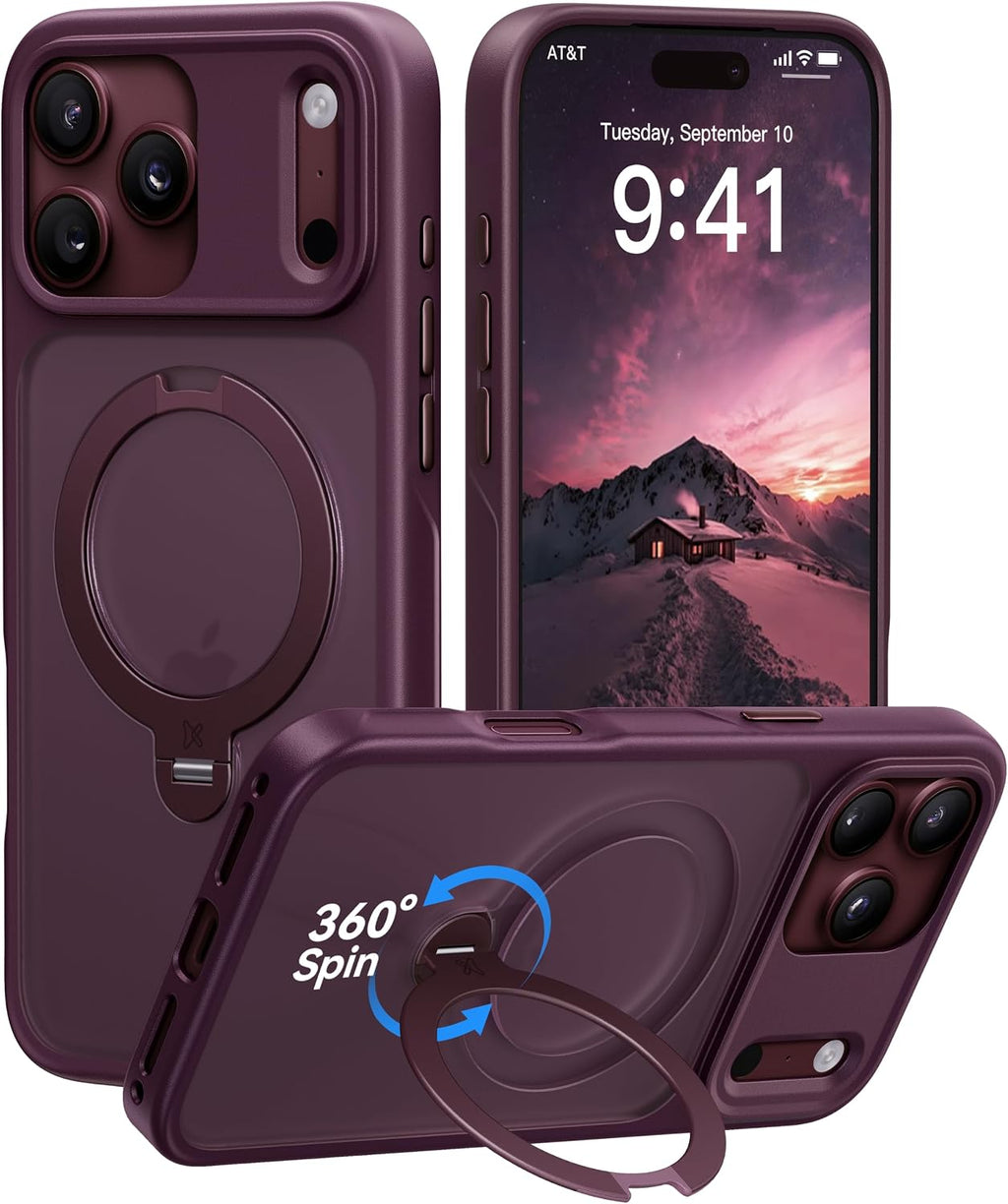 CASEKOO Funda color borgoña para iPhone 18 Pro con soporte magnético