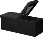 AmasSmile Banco de Almacenamiento Otomán Plegable Reposapiés, Reposapiés de Lino Negro de 34 Pulgadas, Banco Otomán Corto, Reposapiés que Almacena Libros y Mantas u Otros