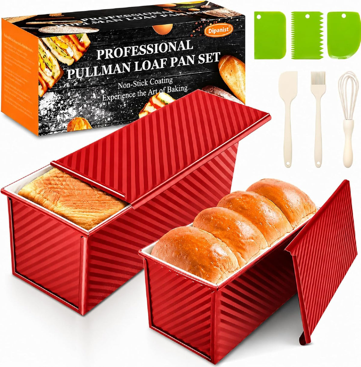 Molde para pan con tapa, paquete de 2, 2.2 libras y 1 libra