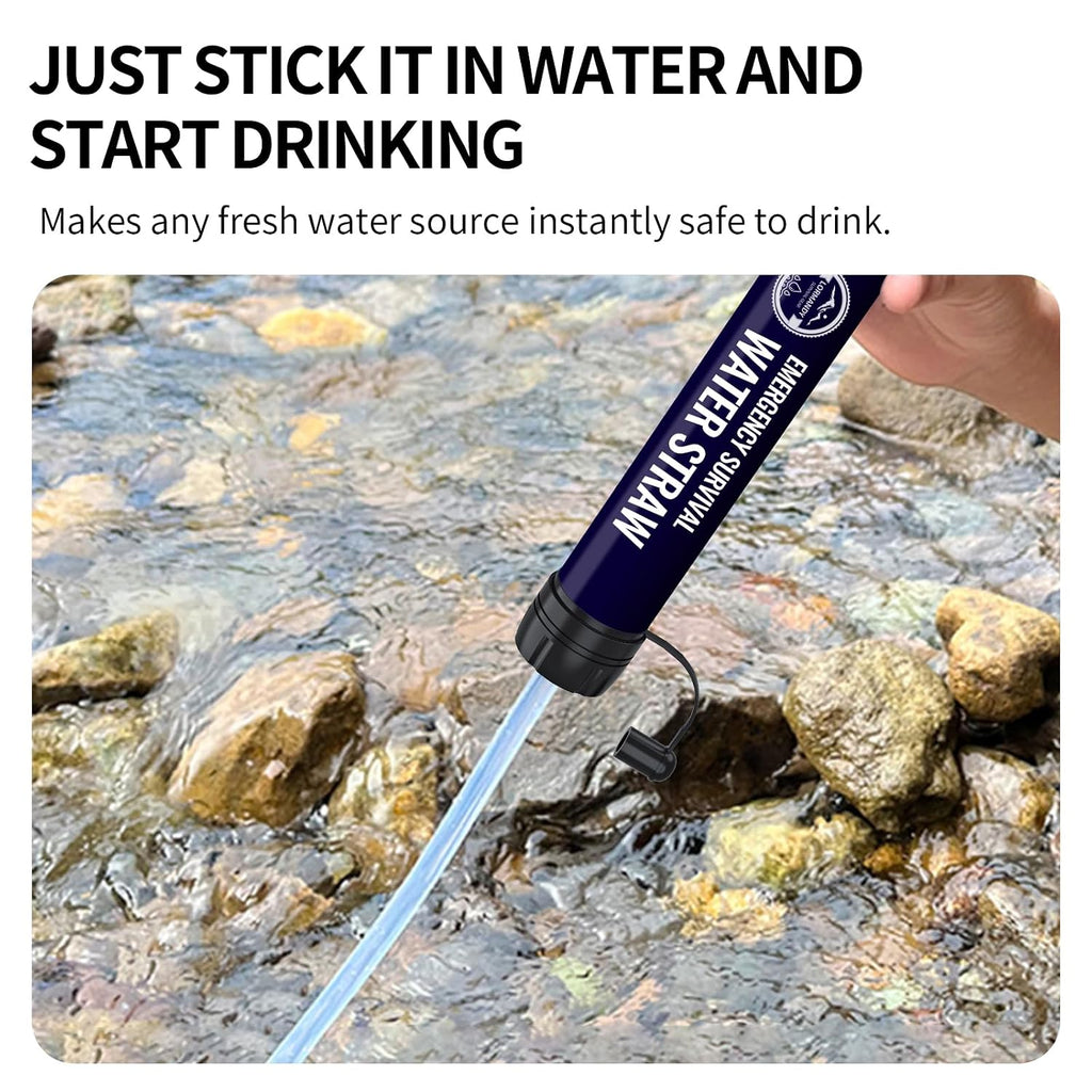 Pajita de filtro de agua de emergencia portátil para exteriores, paquete de 3 para senderismo, camping, pesca, sistema de purificación de equipos de supervivencia, accesorios de viaje