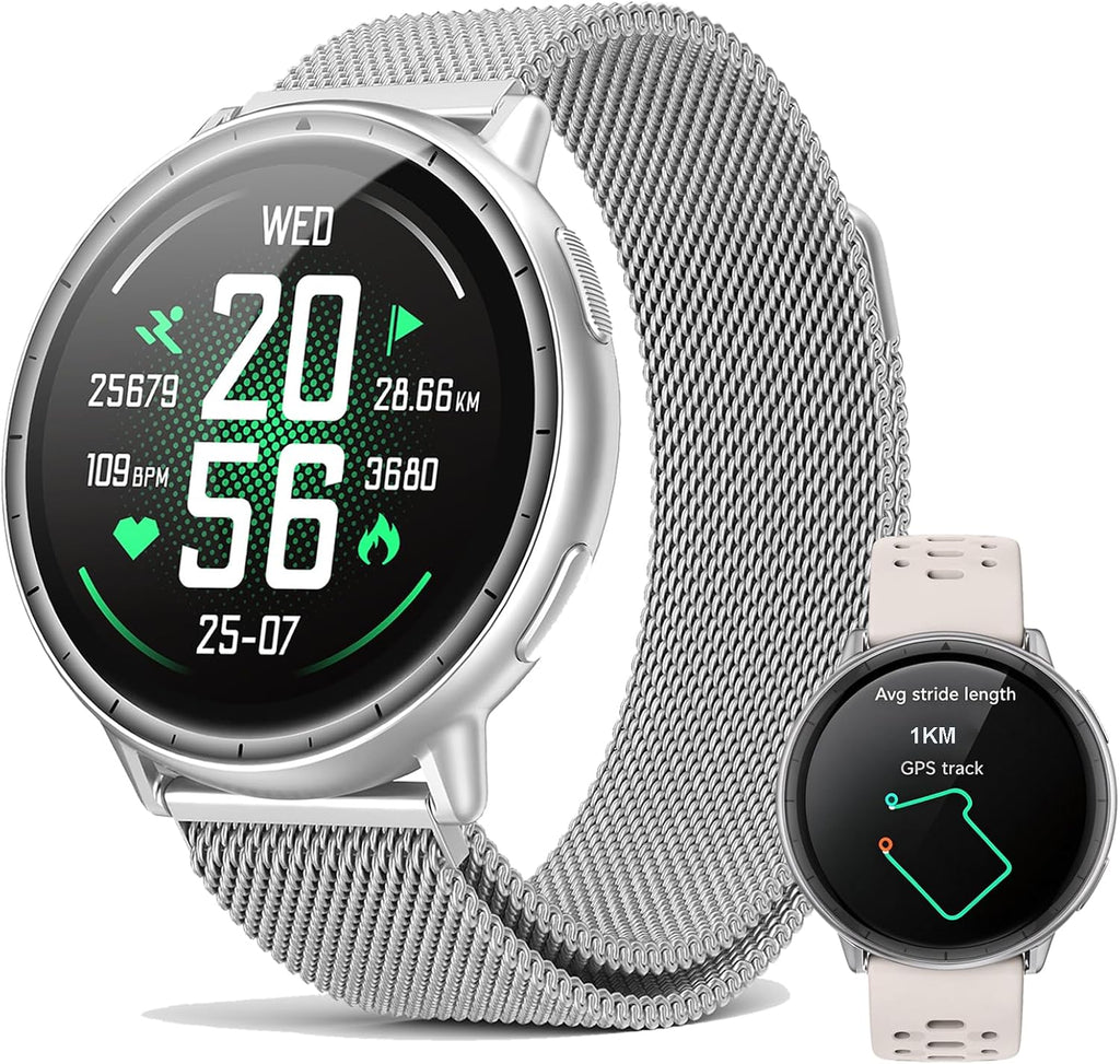 EGQINR Smart Watch para Mujeres y Hombres, Rastreador de Fitness con GPS, 1.32" AMOLED, 5ATM