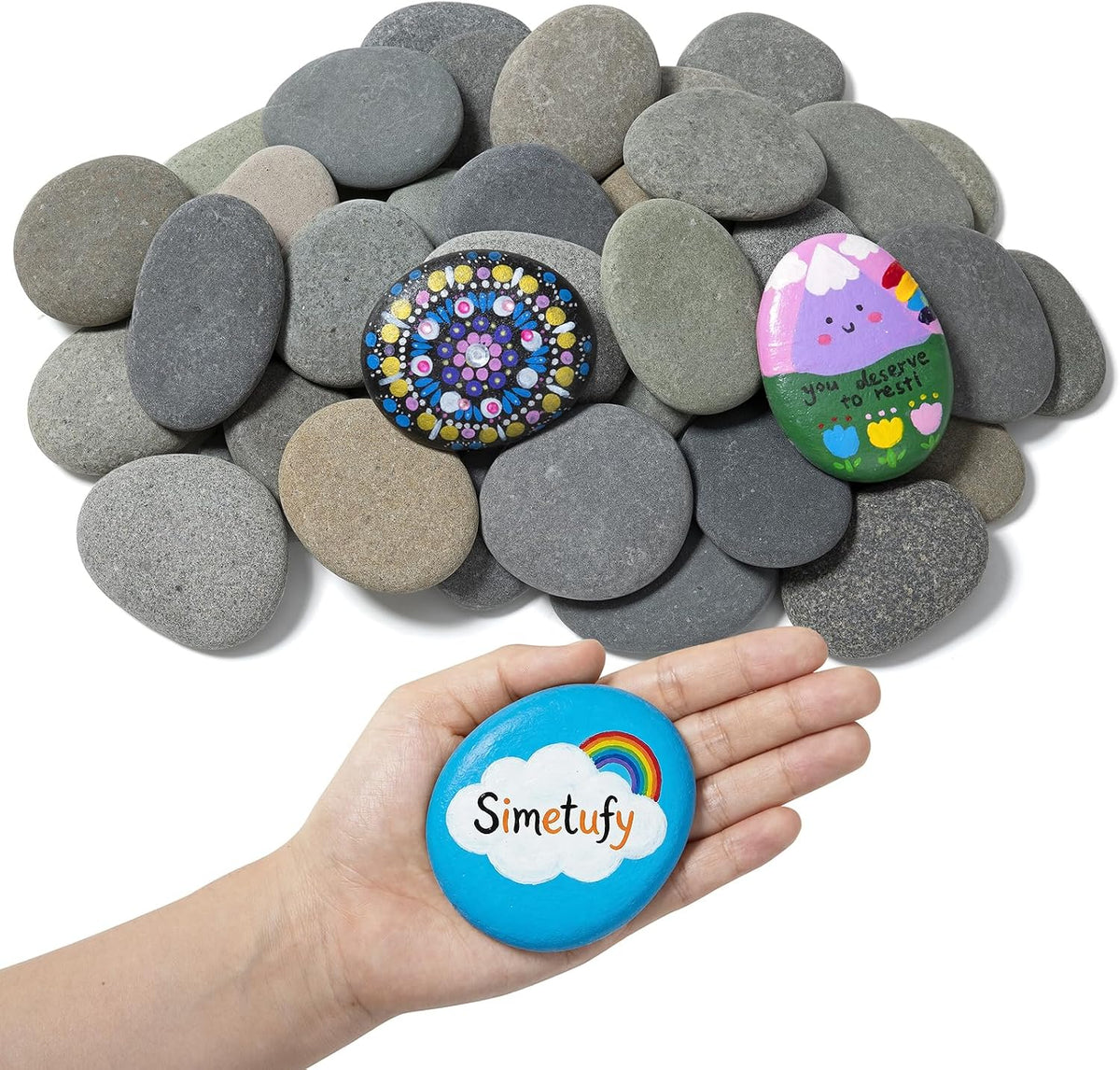 Simetufy 45 piezas de rocas de pintura de río plano natural de 2 a 3