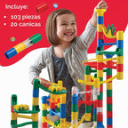MindWare Marble Run: juego de 123 piezas (103 piezas duraderas y 20 canicas) Juego de construcción STEM para niños