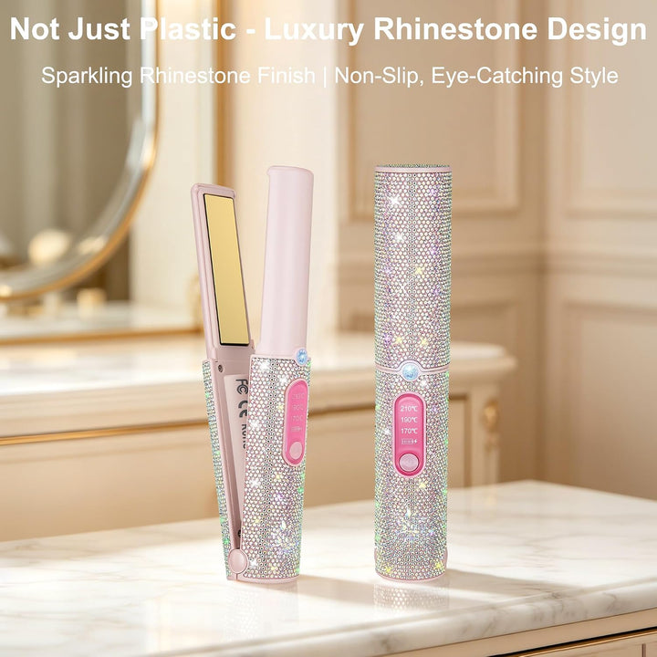 HUAJUN 2-in-1 Cordless Mini Travel Hair Straightener Curler Flat Ir...